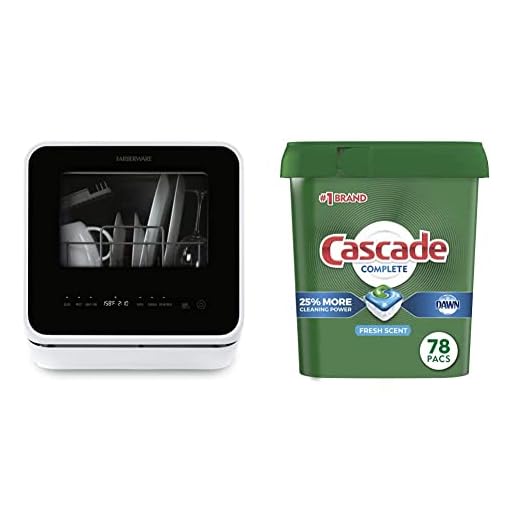 Farberware FDW05ASBWHA Complete Portable Countertop Dishwasher, Glass & Fruit Wash-Black/White & Cascade Complete Dishwasher-Pods, ActionPacs Dishwasher Detergent Tabs, Fresh Scent, 78 Count
