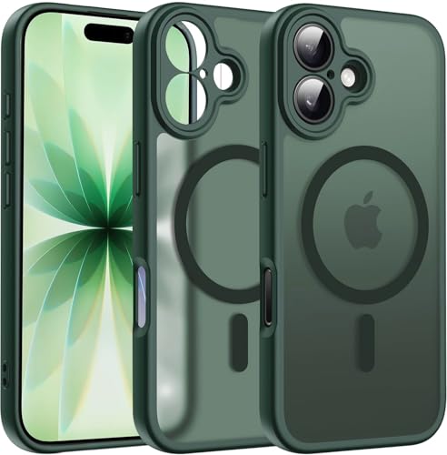 Image of Elzzi Magnetic for iPhone 17 Case (Compatible with MagSafe)(with Camera Lens Protection) Slim Translucent Matte Shockproof with Anti-Fingerprint Phone Case,Green