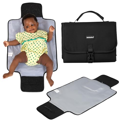 BabbleRoo Baby Changing Pad - Comfortable Portable Changing Pad, Compact, Fits in Any Diaper Bag - Lightweight and Soft with Cute Designs, Convenient Pockets, Extra Head Support – Black