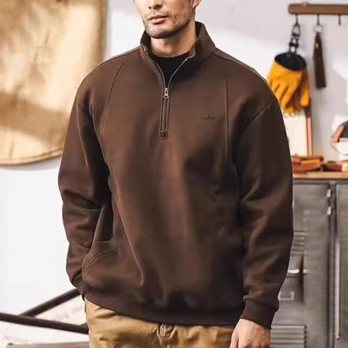 Mens Quarter Zip Pullover Oversized Long Sleeve Mock Neck Fleece Sweatshirts Fall Winter Polo Golf Sweaters Shirt2
