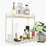 Counter Organizer - 2-Tier Aluminum & Marble Tray for Kitchen, Bathroom, Vanity | Rustproof, Waterproof, Fingerprint Proof Finish