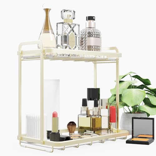Counter Organizer - 2-Tier Aluminum & Marble Tray for Kitchen, Bathroom, Vanity | Rustproof, Waterproof, Fingerprint Proof Finish
