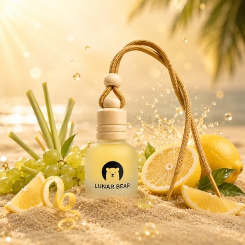 Image of LUNAR BEAR Grappy Lemon Car Air Freshener | Hanging Car Perfume Diffuser with Protective Case | Luxury Car Fragrance Made with Premium Essential Oils | Alcohol Free & Long Lasting
