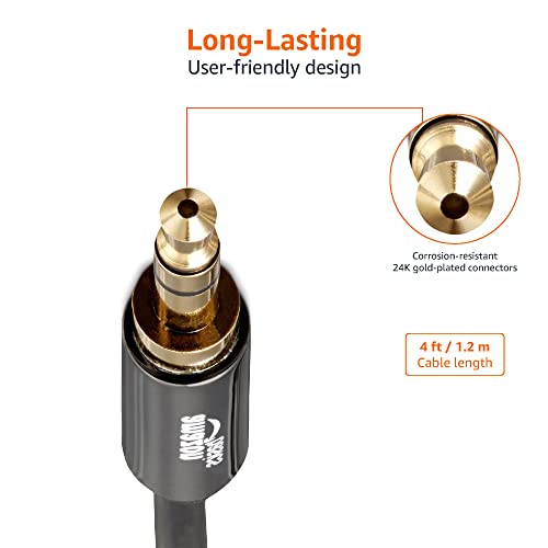 Amazon Basics 2-Pack 3.5mm Stereo Audio Cable for Car Stereo, Speaker or Subwoofer with Gold-Plated Plugs, Smartphone Compatible, 4 Foot, Black by Amazon Basics - Image 5