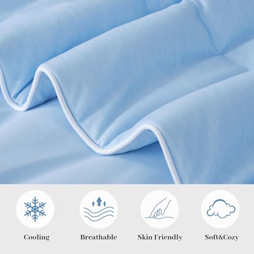 Amélie Home Cooling Comforter King Size, Dual-Sided Lightweight Cooling Blanket for Hot Sleepers, Q-Max 0.43 Breathable Cooling Quilt for Night Sweats, 106" x 90", Heather Ice Blue