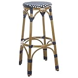 SAFAVIEH Outdoor Collection Kipnuk Navy and White and Light Brown Indoor/Outdoor Stacking Bar Stool