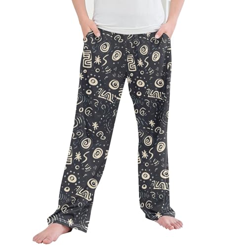 Boho Bohemian Long Pajama Pants Elastic Waist PJ Bottoms with Pockets S A110615