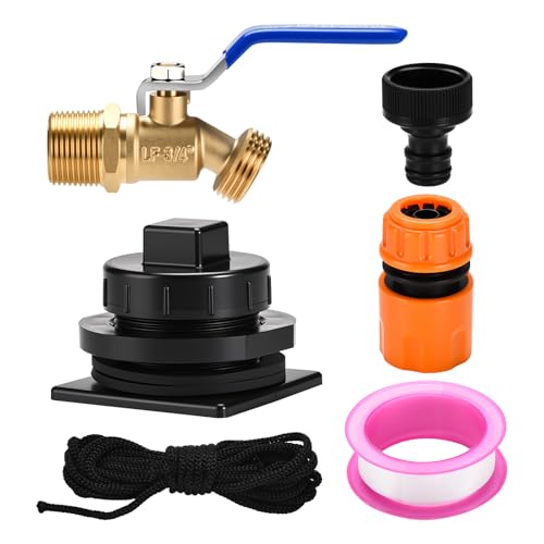 Image of Stock Tank Plug Kit for Rubbermaid 50、70、150、100, 300 Gallon Stock Tank ≥ 2 in Holes Stock Tank Plug Replacement, and 1-1 /4 inch x 3 /4 inch Adapter with 3 /4 inch Brass Hose Faucet Garden Hose Connector