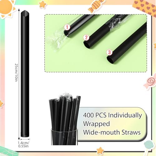 400 pitillos jumbo negros para smoothie y bubble tea miniatura 2