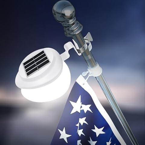 Kienuger Monocrystalline Flagpole Lights Solar Outdoor Top Mount Flagpole Solar Lights, Metal Clip 1“ to 1.5” Flagpole, Brightest Flagpole Lights, Dusk Till Dawn (White, White Light) Cover