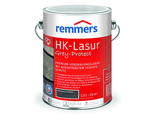 Remmers HK-Lasur 3in1 Grey-Protect anthrazitgrau, 2,5 Liter, Holzlasur aussen, 3n1: Imprägnierung, Grundierung & Lasur, Holzschutz vor Feuchtigkeit & UV-Strahlung