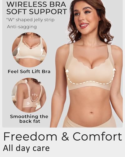Gailife Scalloped Lift Bras Women Soft Jelly Push Up Wireless Bra Supportive V Neck No Underwire Seamless Tshirt Bralettes2