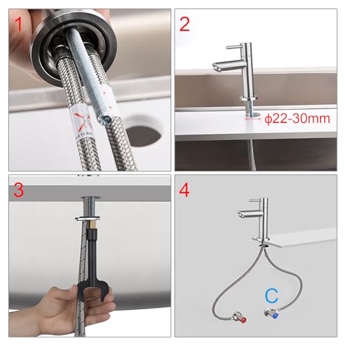 Ibergrif Einhebel Kaltwasserhahn Waschbecken, Waschtischarmatur aus SUS 304 Edelstahl für Gäste-WC, Garten & Camping, Einlochmontage, Gebürstet, inkl. G1/2 & G3/8 Adapter, M18103