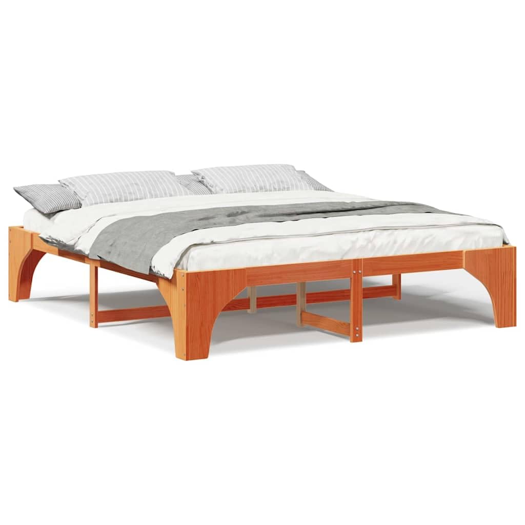 Marco de Cama en el Suelo de Madera Maciza de Pino Marrón Estructura de Perfil Bajo Minimalista y Funcional para Dormitorio Moderno 4 Piezas de Ensamblaje Fácil y Uso