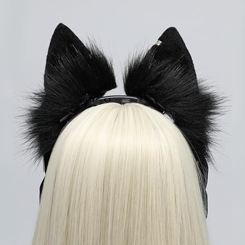 Diadema de criada con orejas de lobo anticaída para tocado mujer 3