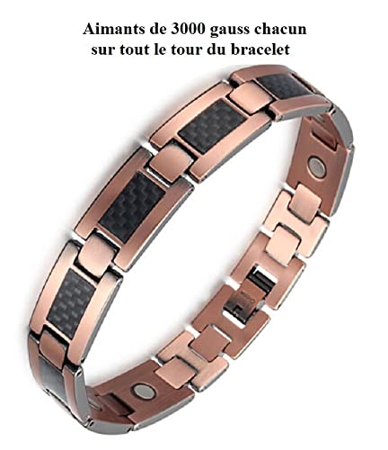 Bracelet magnétique cuivre et carbone en 18 cm - Bracelet 3000 Gauss - Bracelet aimanté - Vital confiance spécialiste en bracelets et bijoux magnétiques