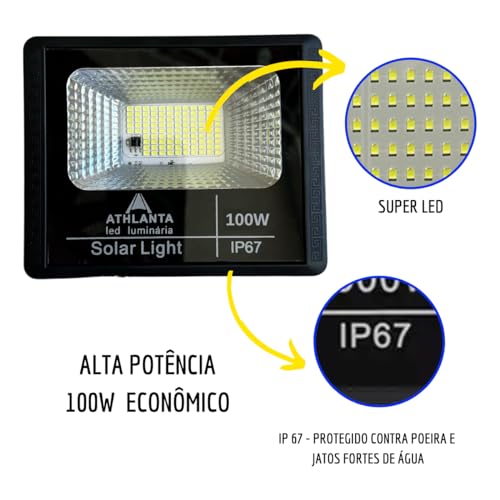 Kit 2 Refletor Solar 100W Prova D'água Acendimento Automático Iluminação Externa Energia Solar