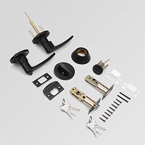 Knobwell 3 Pack Entrance Lever Door Handle Exterior Door Handle Single Cylinder Deadbolt Set Of 3, All Keyed Alike Locking Door Lever (For Office And Front Door), Matte Black #TOP6
