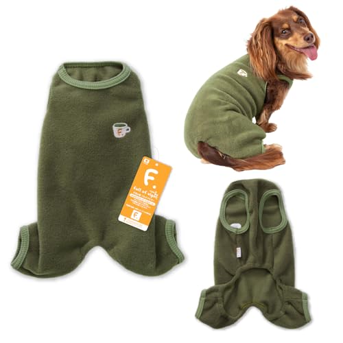 小型犬 バラエティ 刺しゅう シンプル フリース つなぎ お部屋着 犬の服 フルオブビガー 11/マッチャ NS