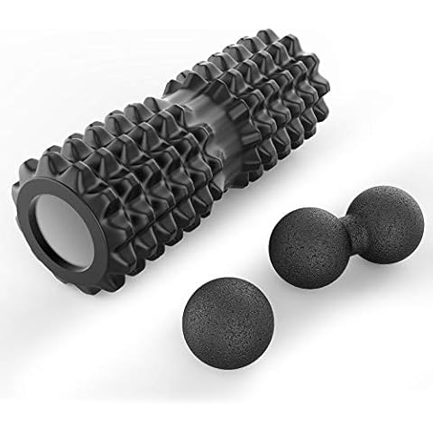Jim's Store Fitness Foam Roller Set for Trigger Point Massage, 3 in 1 Long Foam Roller Massager Ball for Back Legs Neck Foot Massage (Black-1) Cover