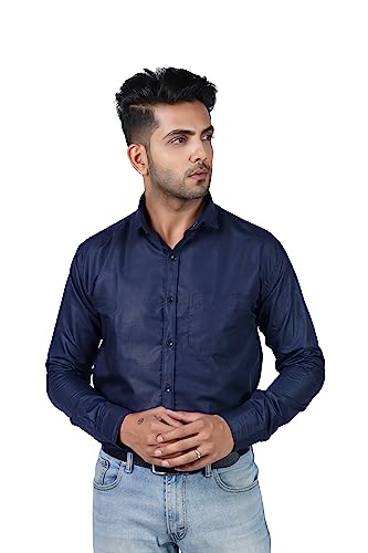 Image of HARPITA Men's Solid Regular Fit Cotton Casual Shirt with Spread Collar & Full Sleeves