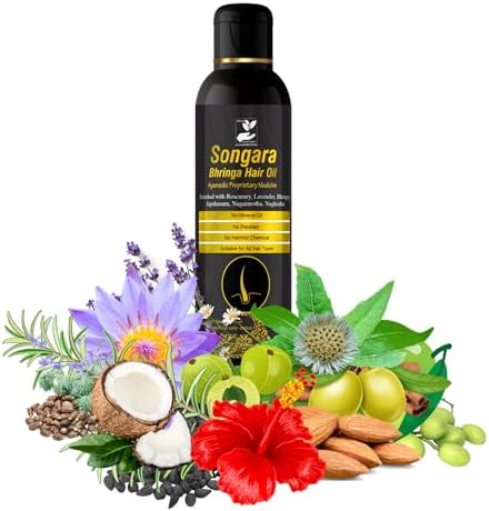 SONGARA Bhringa Ayurvedic Hair Oil 100ml for Men & Women | Enriched with Bhringraj, Amla, Rosemary & Herbal Extracts | Helps Nourish Scalp, Reduce Hair Fall & Promote Hair Growth | Non-Greasy Herbal Oil (Pack of 1)