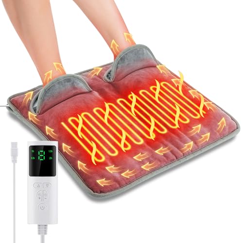 Scaldapiedi Elettrico 40x40cm, Geegear Scalda Piedi Elettrico con 4 Impostazioni del Timer e 9 Livelli di Temperatura, Riscaldamento Rapido, Cuscinetti Riscaldanti per Alleviare il Dolore