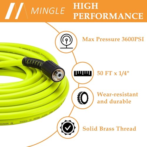 M MINGLE Pressure Washer Hose 50 FT x 1/4" - Replacement Power Wash Hose with Quick Connect Kits - High Pressure Hose with M22 14mm Fittings - 3600PSI - Image 2