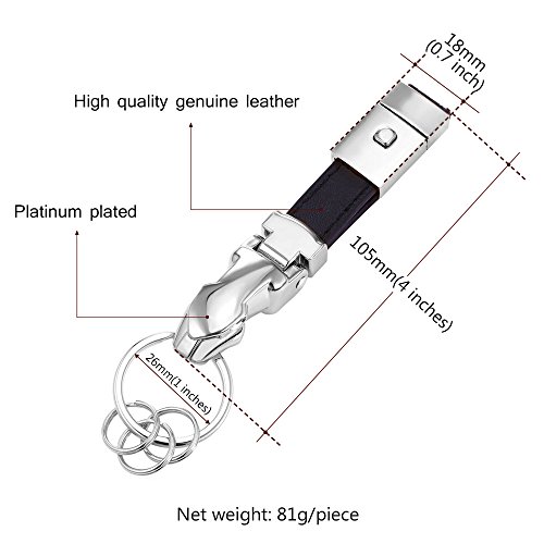 Home Keyrings & Keychains Genuine Leather Valet Jaguar Keychain Detachable Elegant Key Chain 4 Key Rings (Platinum) #TOP1