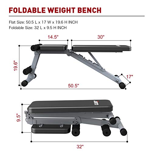 JOROTO Adjustable Weight Bench Multi-purepose Foldable Bench Exercise Bench Workout Bench for Full Body Home Gym (Grey)