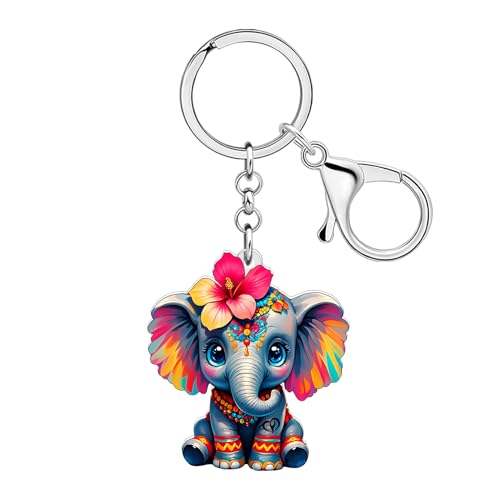 DOWAY Porte-clés éléphant en acrylique - Style bohème - Accessoire pour sac à dos - Breloques pour sac à main - Cadeau Kawaii pour femme, coloré, M