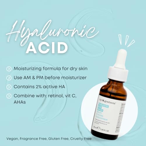 Masque Bar My Ingredients 2% Hyaluronic Acid Serum for Face, Glowing serum for Face, Hydrating for All Skin Types -Paraben & Cruelty Free, Korean Skincare - 1Fl oz