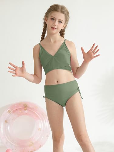 Girls 2 Piece Swimsuits with Skirts Criss Cross Swim Bathing Suits Teen Girls' Swimwear Adjustable Strap Bikini Set4