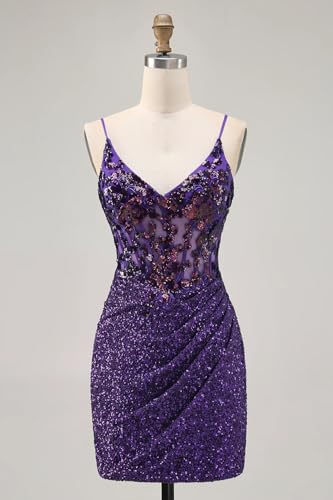 OFEECHUN Women's Sparkly Sequin Homecoming Dresses Short Lace Applique Corset Mini Prom Cocktail Dress3