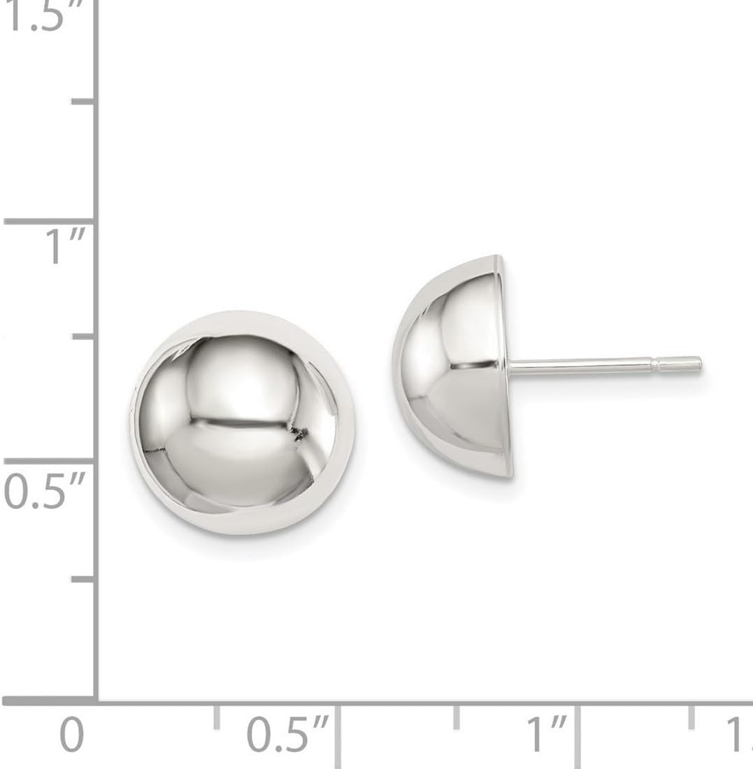 925 Sterling Silver Polished Post 12mm Half Ball Earrings 12x12mm Wide Ball Earring for Women