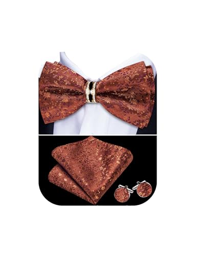 Image of YOHOWA Mens Bow Tie Set Paisley Pre-tied Bowties Adjustable with Handkerchief Cufflinks Gold Ring Set Wedding Prom Party