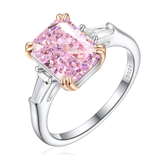 4 CT Lab Created Pink Diamond Ring, Ice Flower Cut Wedding Bands, D Color Promise Rings for Her, 18k White Gold Plated 925 Sterling Silver Engagement Rings, Jewelry Gifts