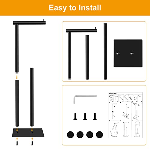 UOMIO Black Toilet Roll Holder Free Standing 4 Roll Paper Reserve Storage Stand Exquisite and Lightweight Metal Pipe No Drilling Anti-slip Toilet Tissue Rack for Bathroom - Image 3