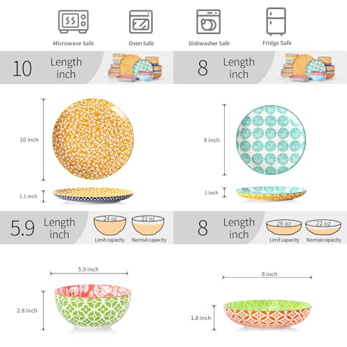 Image of Selamica Ceramic Plates and Bowls Sets,32 Pieces Dinnerware Sets for 8,Scratch Resistant Dish Set for family gathering,Dishwasher & Microwave Safe, Assorted Colors