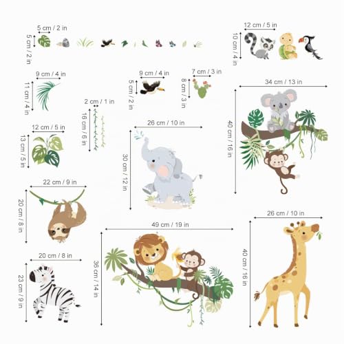 Miniatura 4 de Decalmile Pegatinas De Pared Animales De La Jungla Árbol Rama Vinilos Decorativos Safari Jirafa Mono León Adhesivos Pared Habitación Infantiles Niño Bebé