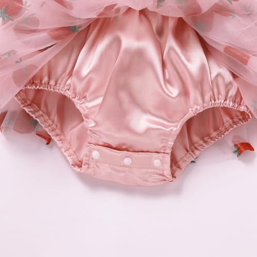 FYMNSI Baby Girl 1st Birthday Outfit Floral Strawberry Ruffle Romper Tutu Dress Headband Two Piece Toddler Summer Clothes 6
