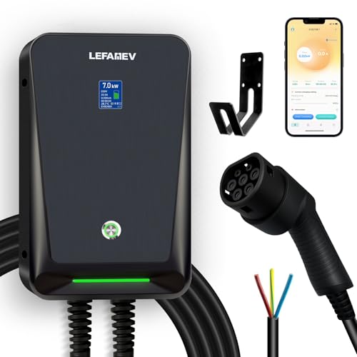 Cargador EV 7kW con APP, Estación de Carga para Coche Eléctrico Tipo 2 32A con Pantalla LCD [ IEC62196-2 | 6m | 6A-32A ], Wallbox IP67 con Cable de Carga de 6M para Todos los Vehículos Eléctricos 7kW