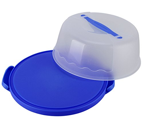 Hellocupcake Portable Cake And Cupcake Carrier / Storage Container - 10.4" Diameter (Inside Cover), Translucent Dome - Perfect For Transporting Cakes, Cupcakes, Pies, Or Other Desserts (Blue) #TOP1