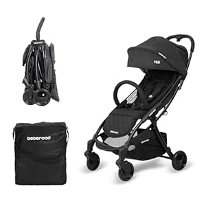 Beberoad Love R2 Small Travel Stroller Compact Stroller Foldable Lightweight Baby Stroller for Airplane, Infant Toddler Stroller with Adjustable Backrest, Cup Holder and Waterproof Canopy, Black