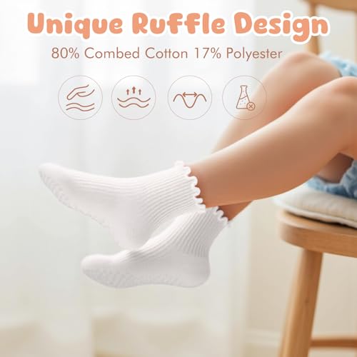 HONGTEYA 6 Pairs Toddler Ruffle Socks for Girls Non Slip Baby Socks with Grips for 1-2 Years 3-4 Years 5-6 Years Girls Boys4