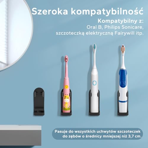 Elektryczny Uchwyt na Szczoteczkę do Zębów, HOMMAND 2 Szt. Mocny Samoprzylepny Uchwyt na Szczoteczki Elektryczne, Regulowany Stojak Organizer na Szczoteczki do Zębów Naścienny do łazienki, Czarny