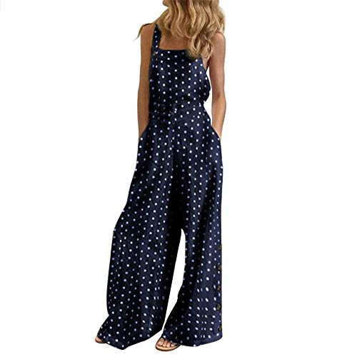 Peto Baggy Mujer Elegante Casual Verano Jumpsuit Con Bolsillos Overall Cómodos Suave Mono Completo Ajustable Correas Playsuit Pantalones Baggy Transpirable Suelta Oversize Peto Premaman, Marina