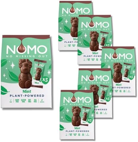 NOMO Mini Reindeers Box Mint - 6er Pack (6x53g) - Mit Minczcreme-Füllung - Geschenkbox mit Schokolade - Allergenfrei - Vegan, Glutenfrei, Erdnuss-/Nussfrei - mit zertifizierter Schokolade