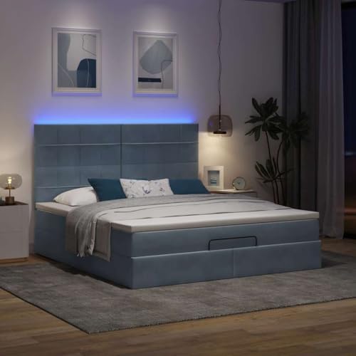 betten, bettrahmen & lattenroste Bett ohne kopfteil Bette Metall holzbettOttoman-Bett mit Matratzen Hellgrau 200x200 cm StoffGeeignet für Schlafzimmer – Bild 4