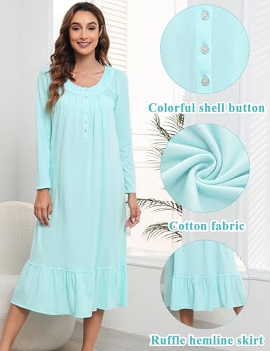 MZROCR Cotton Nightgowns for Women Soft Long Sleeve Night Gowns for Adult Women Comfy Night Shirts Lightweight Sleepwear2